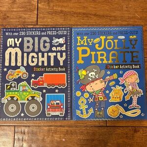 New Sticker Activity Books, vehicles & pirates